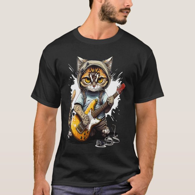 Sött litet kattunge spelar gitarr  2 t shirt (Framsida)