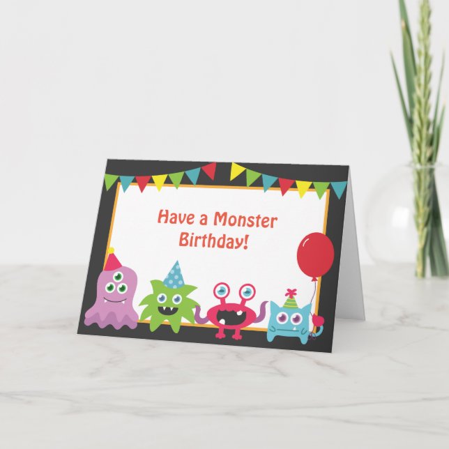 Sött Litet Monster Grattis på Födelsedagen Kort (Framsida)