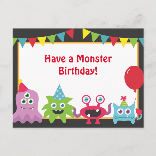 Sött Litet Monster Grattis på Födelsedagen Vykort (Framsida)