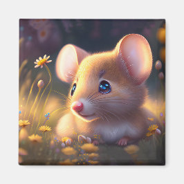 Sött litet mus i en blomsteräng magnet