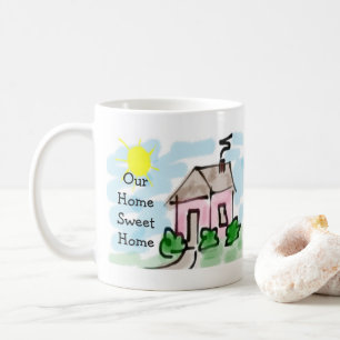Sött litet rosa hus Vårt hem är det bästa Kaffemugg