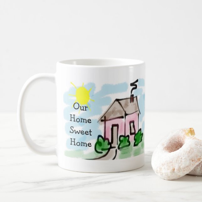 Sött litet rosa hus Vårt hem är det bästa Kaffemugg (Med munk)