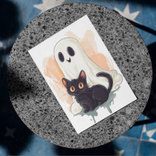 Sött litet spöke svart kattunge Halloween Vykort
