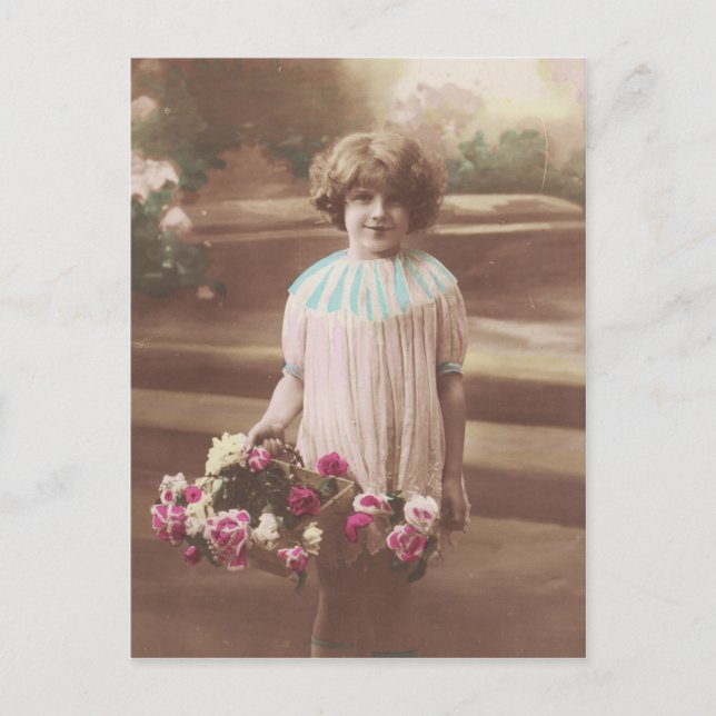 Sött Little Girl Porträtt 1910-talets vykort för v (Framsida)
