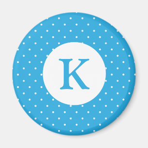 Sött ljusblått prickmönster monogram magnet