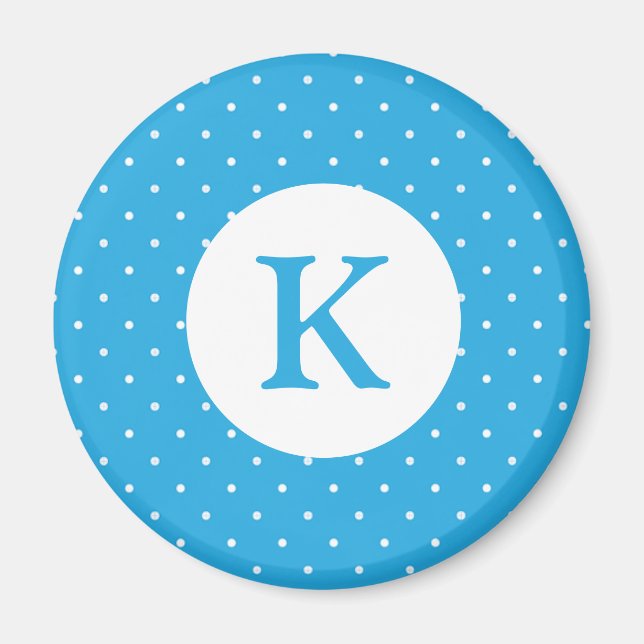 Sött ljusblått prickmönster monogram magnet (Framsidan)