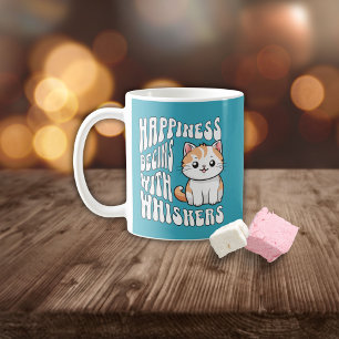 Sött ljust blått roligt katt som säger kaffemugg