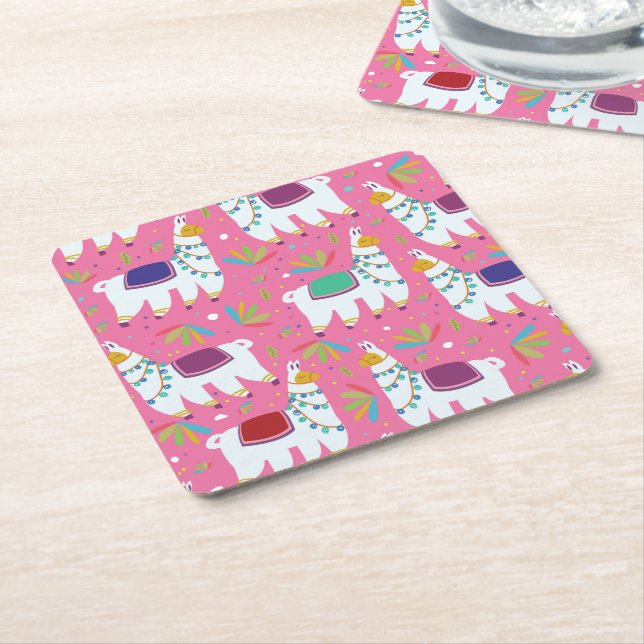 Sött Llama-mönster Underlägg Papper Kvadrat (Vinklad)