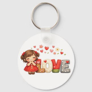 Sött "LOVE"-hjärta & Chibi-flick-kastkudde Nyckelring