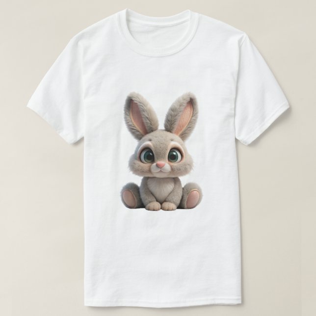 Sött Luddigt 3D Kanin Kanin Karaktär T Shirt (Design framsida)