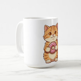 Sött Luddigt Katt som Håller Rosa Munk Tecknad Bil Kaffemugg