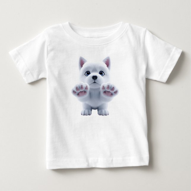 Sött Luddigt Vitt Valp  T Shirt (Framsida)