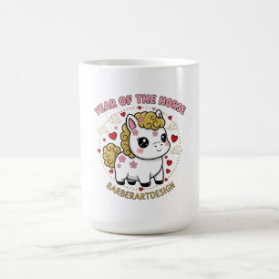 Sött Lunar Year of the Horse 2026 Blommig Hjärtcof Kaffemugg