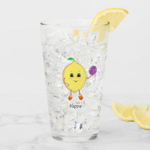 Sött lyckligt citronseriefigurer glaskopp