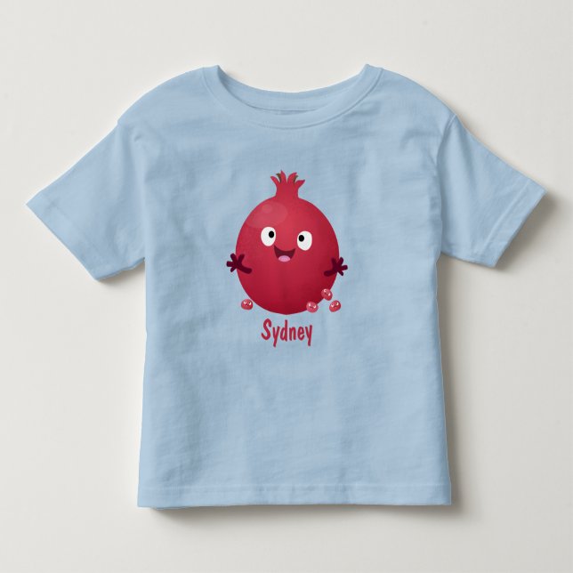 Sött lyckligt granatäpple frukt tecknad film t shirt (Framsida)