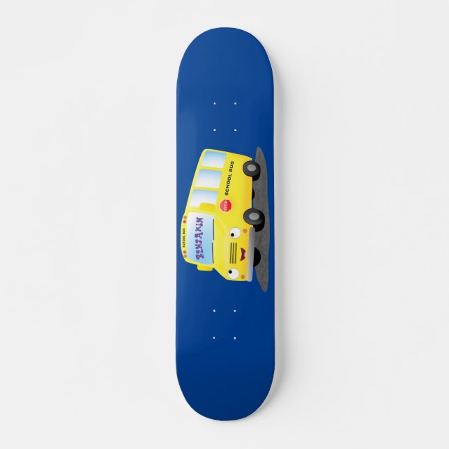 Sött lyckligt gult skolbusscartoon mini skateboard bräda 18,5 cm (Framsida)