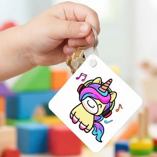 Sött Lyckligt Kawaii Baby Enhörning med Hörlurar Nyckelring