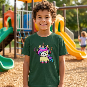 Sött Lyckligt Kawaii Baby Enhörning med Hörlurar T Shirt