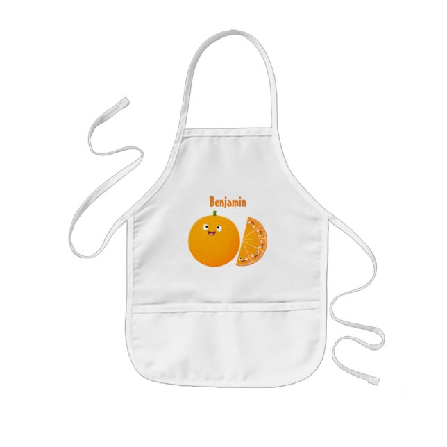 Sött lyckligt orange citrusfruktserieteckning barnförkläde (Framsidan)