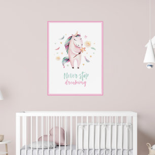 sött magiskt enhörnings flickaktigt rosa barn poster