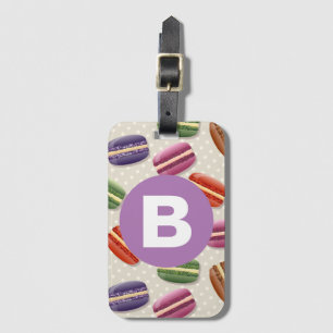 Sött makaronmönster prickig lila monogram bagagebricka