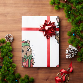 Sött Meowy Jul Katt Iced Latte Mönster Inpackning Presentpapper