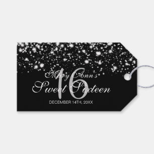 Sött midnatt Glam silver för 16 födelsedagsfest Presentetikett