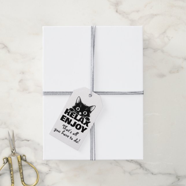 Sött minimalistiskt kattdesign - KATT 1 Presentetikett (Med Snöre)