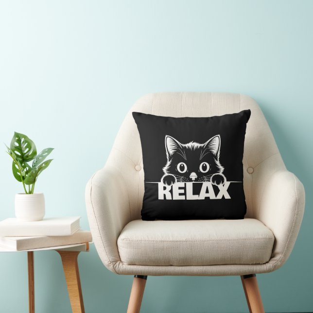 Sött minimalistiskt kattdesign - KATT 1 + text Kudde (Stol)