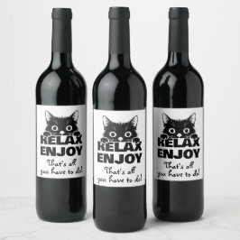 Sött minimalistiskt kattdesign - KATT 1 Vinflaska Etikett