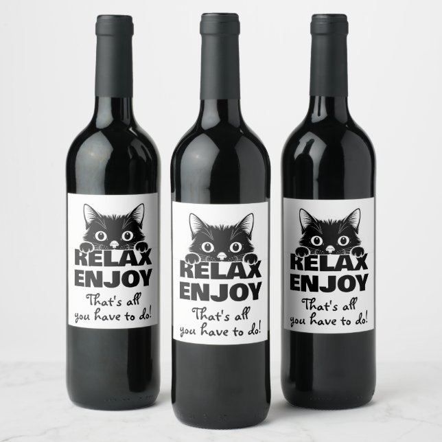 Sött minimalistiskt kattdesign - KATT 1 Vinflaska Etikett (Flaskor)