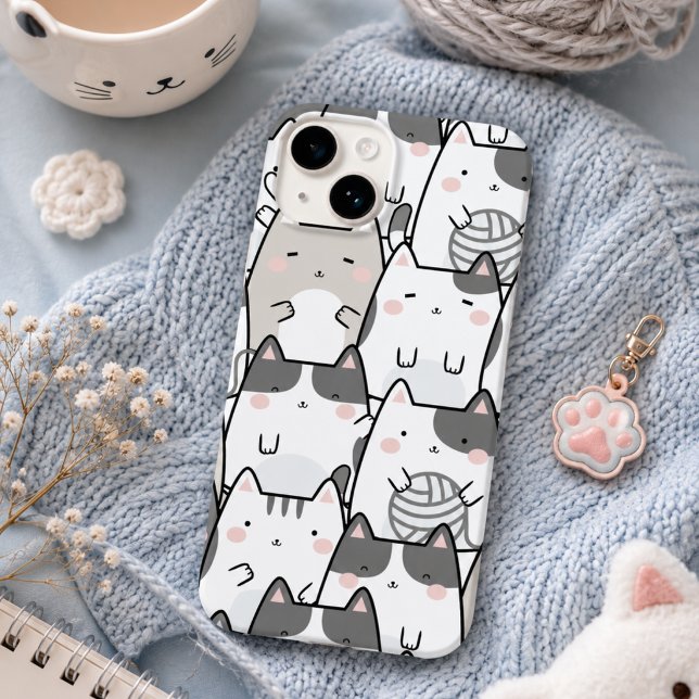 Sött minimalt Kawaii-kattmönster iPhone / iPad-fod (Skapare uppladdad)