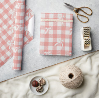 Sött mjukt rosa rutigt mönster & slingor  presentpapper