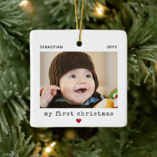 Sött modernt första julen babyfoto julgransprydnad keramik