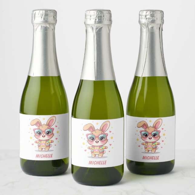 Sött monogram flickaktigt kanin med glasögon (Flaskor)