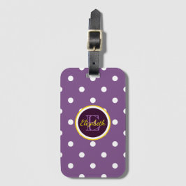 Sött monogram lila prickar bagagebricka
