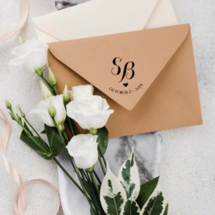 Sött monogramhjärta & bröllopsdatum självfärgande stämpel