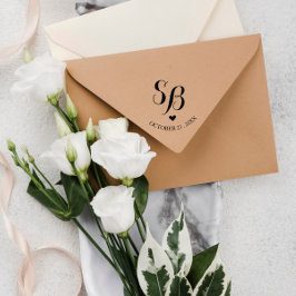 Sött monogramhjärta & bröllopsdatum självfärgande stämpel