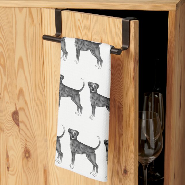 Sött mönster av en boxerhund i svart och vitt kökshandduk (Thirds Fold)