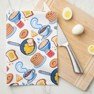 Sött mönster för frukost – Kawaii mat seamless Kökshandduk