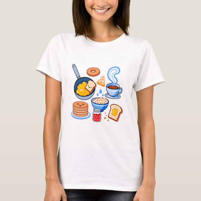 Sött mönster för frukost – Kawaii mat seamless T Shirt (Framsida)