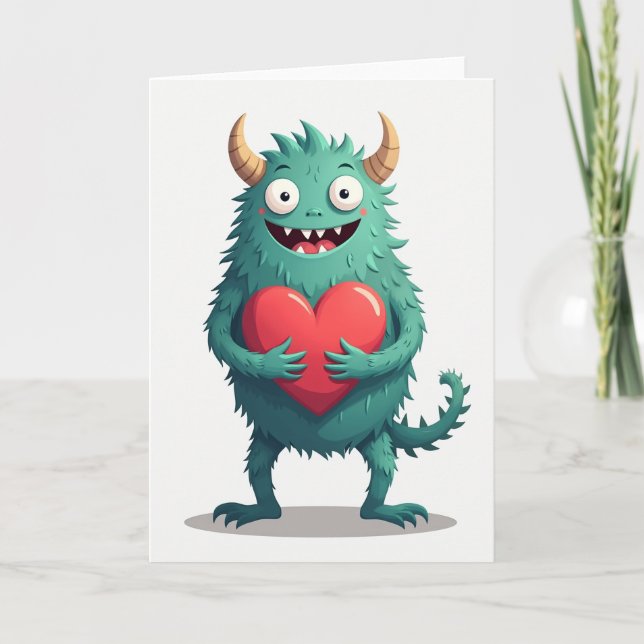 Sött monster kärlek hjärtkort kort (Framsida)