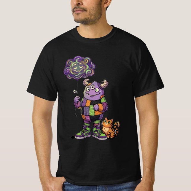 Sött monster & katt t shirt (Framsida)