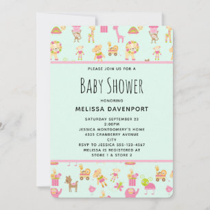 Sött mönster med barnkammar djur Baby Shower Inbjudningar