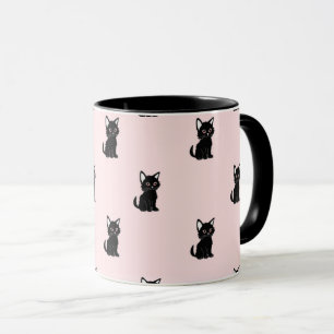Sött mönster med svart katt på pastellrosa mugg
