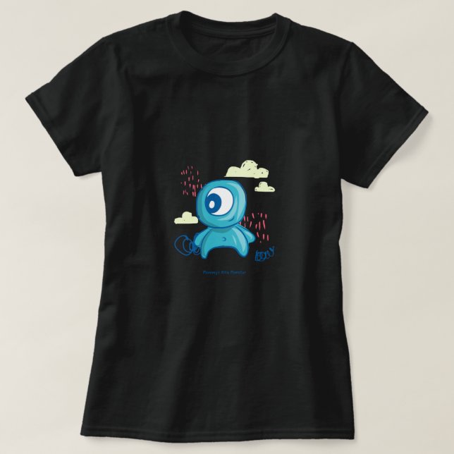 Sött monster seriefigurdesign | Blå Doodl T Shirt (Design framsida)