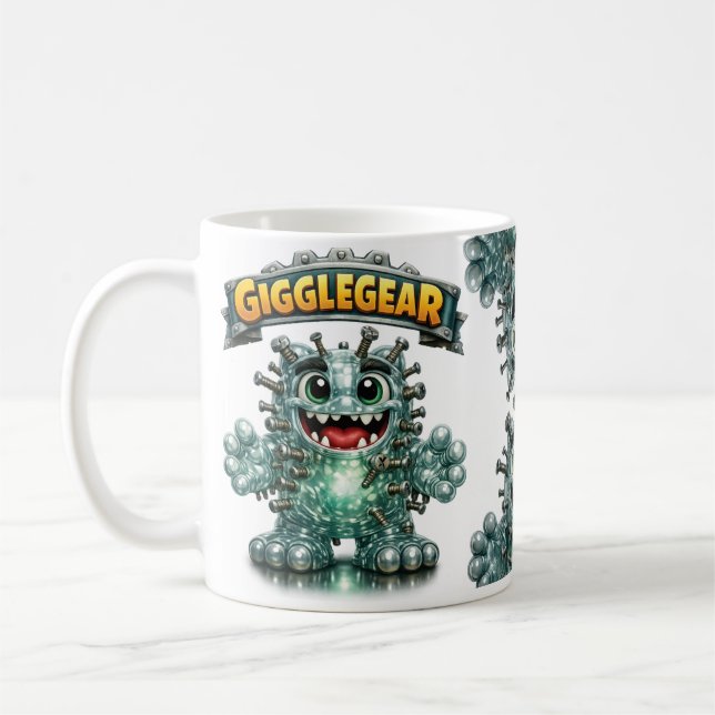 Sött monster som heter "Giggle Gear" Kaffemugg (Vänster)