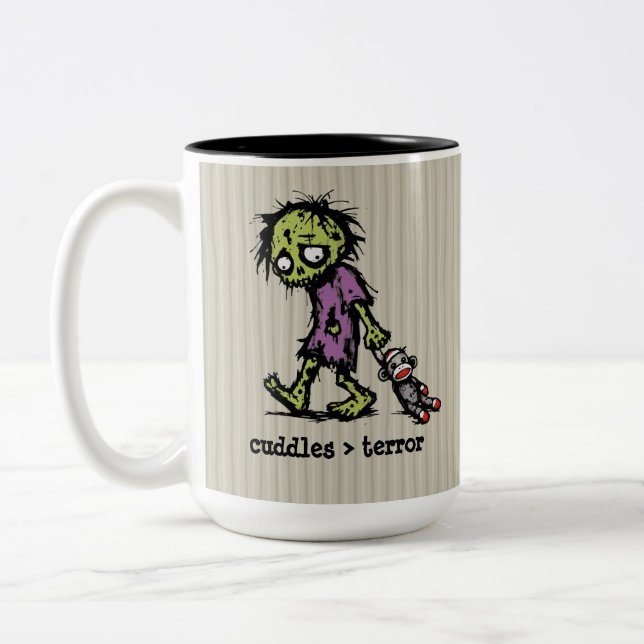 Sött monster zombie strumpmonkey leksak rolig fras Två-Tonad mugg (Vänster)