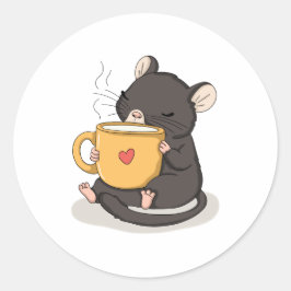 Sött Mus med en Kaffekopp Kawaii Djur Klistermärke