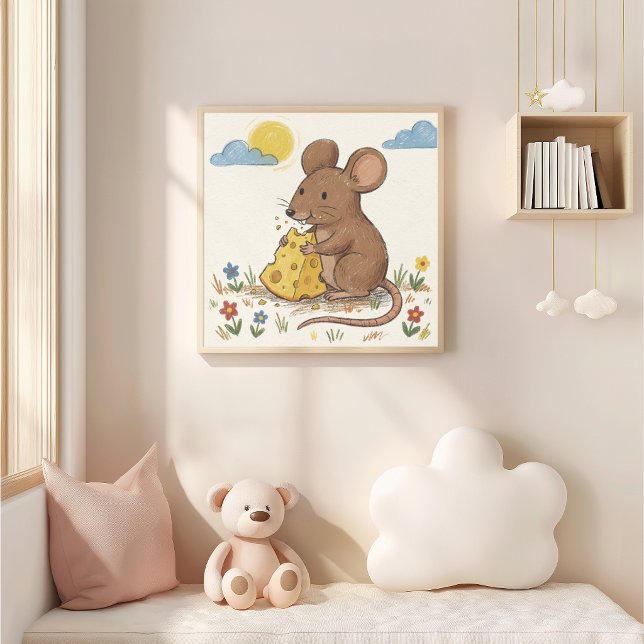 Sött Mus som äter Ost Krittegning Barn Poster (Skapare uppladdad)